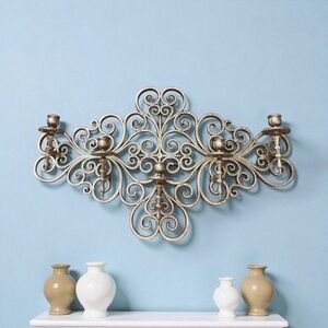 Home Interiors Bronze syroco Five Arm Wall Sconce Candle Holder HOME CO vtg 70's